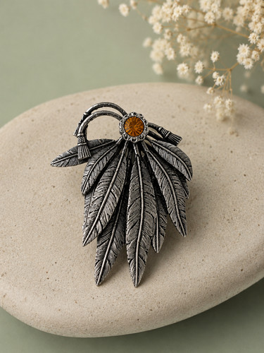 Vintage silver tone feather - vintage,