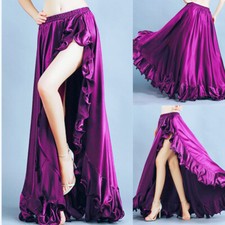 Belly Dance Long Skirt Split Flounce Satin Skirt Gypsy Tribal Dancing Costume