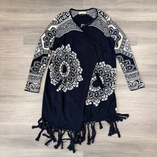 Odd Molly Poncho Womens Medium Black White Mandala Shawl Cape Nordic Boho
