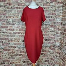 Next Red Dress Pencil Straight UK 16 Pockets Below Knee Length