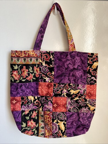 Handmade purple patchwork tote - purple,