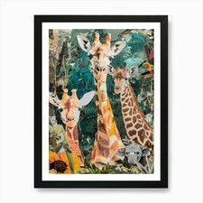 Kitsch Safari Animals Collage Art P Framed Wall Art Poster Canvas Print Picture