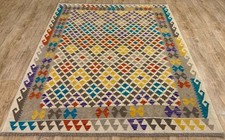 Vintage Hand Woven Afghan/Turkish Kilim Aztec Wool Area Rug, Size 194X159 CM