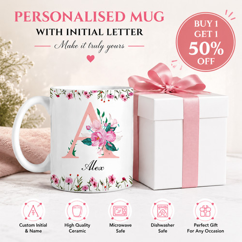Personalised coffee mug floral - personalised,
