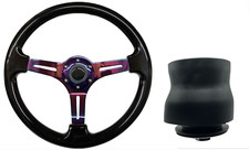 Black Neo Chrome TS Steering Wheel + Boss Kit for VOLKSWAGEN VW T4 1996 - 2003