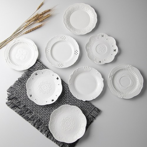 Floral embossed ceramic plate - embossed,