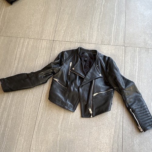 Womens black leather biker - black,
