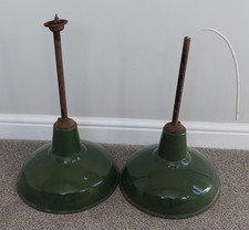 vintage Industrial Enamel Green Light Shade x 2 (35 x 27cm)