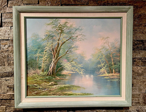 Framed signed landscape - framed,