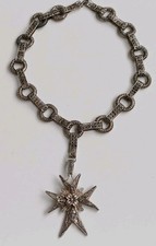 Stunning large Vintage Silver Coloured Filigree Maltese Cross necklace. Catwalk 