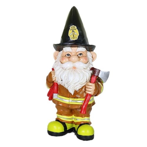 Whimsical fireman gnome statue - whimsical,