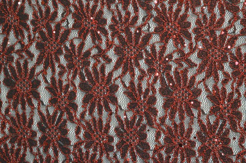 Red embroidered sequin floral - embroidered,