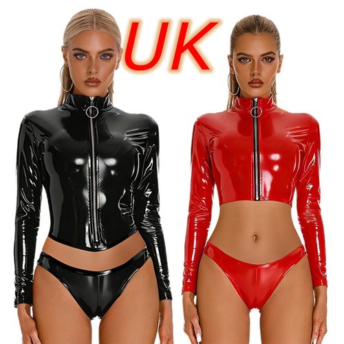 Women zipper wet look pu - uk,