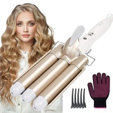 Three Barrel Hair Waver 25MM Big Wave Hair Curling Iron Wand, Triple Barrels.