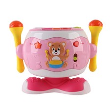 Baby Music Drum Toy Rotating Educational Instrument with Microphone – Pink