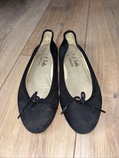 French Sole Black Suede Ballet Flats Size 39