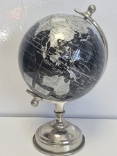 Decorative Black & Silver Chrome Metallic Desk Globe Sphere Ornament 27cm Tall