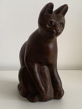 Hand Carved Wooden Sitting Cat