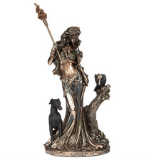 Hecate Greek Goddess of Magic with Torch and Dog Statue, 34cm/13.4", Cold Cast