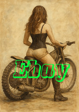 Speedway Retro Girl on Bike A4 size poster print