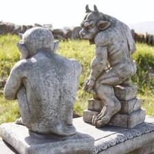 Set of 2 Gargoyles. Guardian and Devil Character Stone Cast 52KGS
