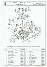 MASERATI  GHIBLI COUPE CABRIOLET WEBER 42 DCNF 5 CARBURETTOR PARTS LIST (I TEXT)