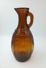 Amber Glass Jug, Barrel Shaped, Embossed, Heavy, 19.5cm Tall, Vintage