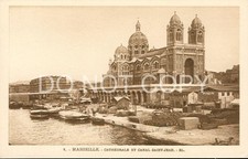 Vintage Postcard Marseille France Cathedral Boats Canal (1921-C)