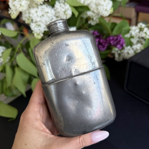 Antique pewter pocket flask - pewter,