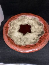 Large Art Glass Bowl Red White