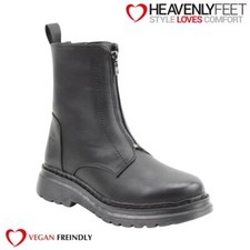 Heavenly Feet Womens Black Faux Leather Front Zip Vegan Ankle Boots - Yolanda