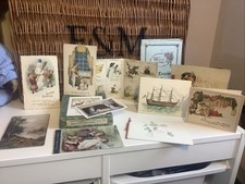 VINTAGE LOT OF CHRISTMAS CARDS & EPHEMERA, CIRCA 1920’S, XMAS CARD BOX & WALLET