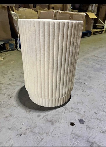 Cream ribbed side table - side,