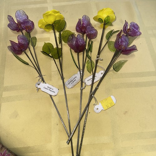 Czech blown glass flowers - flowers, set