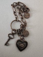 Miglio Charm Bracelet Oxidised Silver Tone Chunky Charms Heart, Key