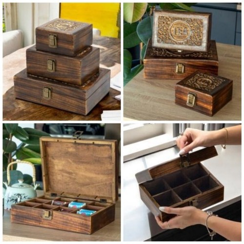 Hand carved wooden tea storage - hand,