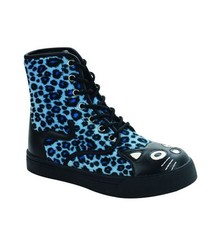 T.U.K. A8423 Tuk 7-Eye Round Toe Kitty Sneaker Boot Blue Fabric Leopard