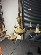 Old Vintage Brass 5 Arm Chandelier Light Candelabra Hanging Fixture Home Decor