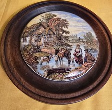EARLY PRATTWARE 'FORDING THE STREAM' MEDIUM POT LID WITH JA SIGNATURE C.1860