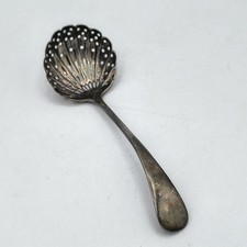 Antique silver plated sugar sifter spoon with curved handle