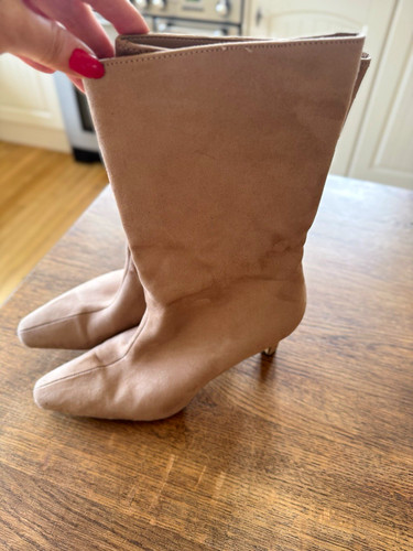 Beige suede mid calf boots - beige, mid-calf