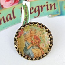 Michal Negrin Brooch Round Pin Retro Photo Victorian Love NWT Romantic Gift Box 