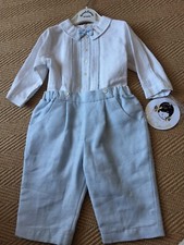 Sarah Louise Baby Boys Buster Suit White and Blue Age 3 months