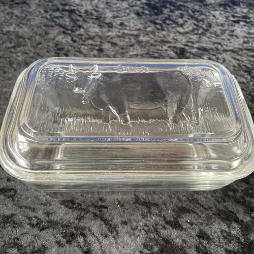 Vintage cow butter dish glass - dish,
