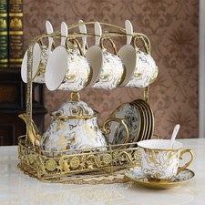 20Pcs European Style Ceramic Tea & Coffee Set Gold Plated Edge Stand + Gift Box