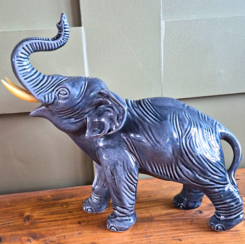 Grey ceramic elephant figurine - elephant,