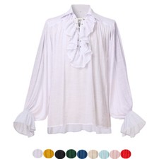 Renaissance Mens Shirt Pirate Vampire Shirt Medieval Halloween Loose Fit Shirt