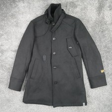 G Star Raw Overcoat Jacket Coat Black Size Large Men's Wool Heavy Peacoat Winter