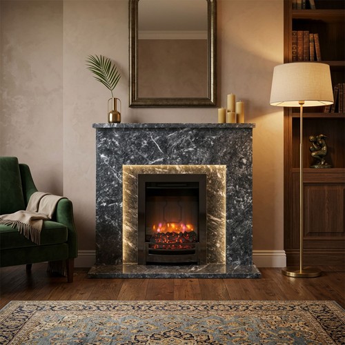 Grey veined marble - marble, fireplace
