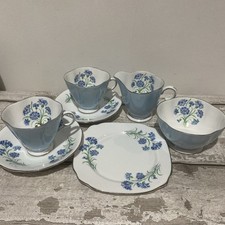 Windsor Bone China 1297/52 Blue Cornflower Tea Set. Rare. Cup & saucer jug bowl 